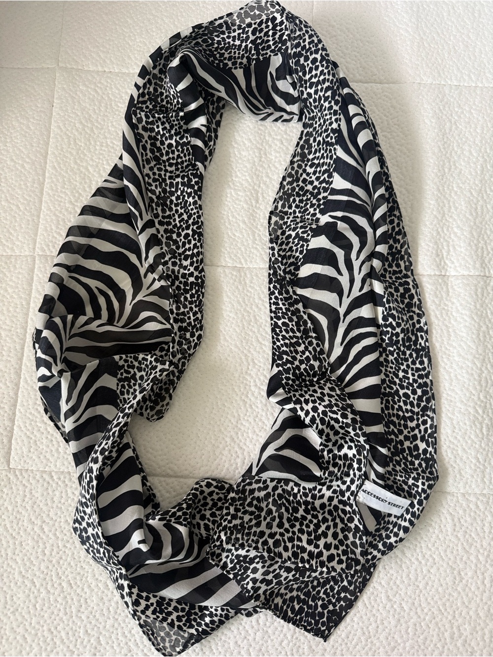 Black & White Animal Print Scarf - Women Accessories. 100% silk